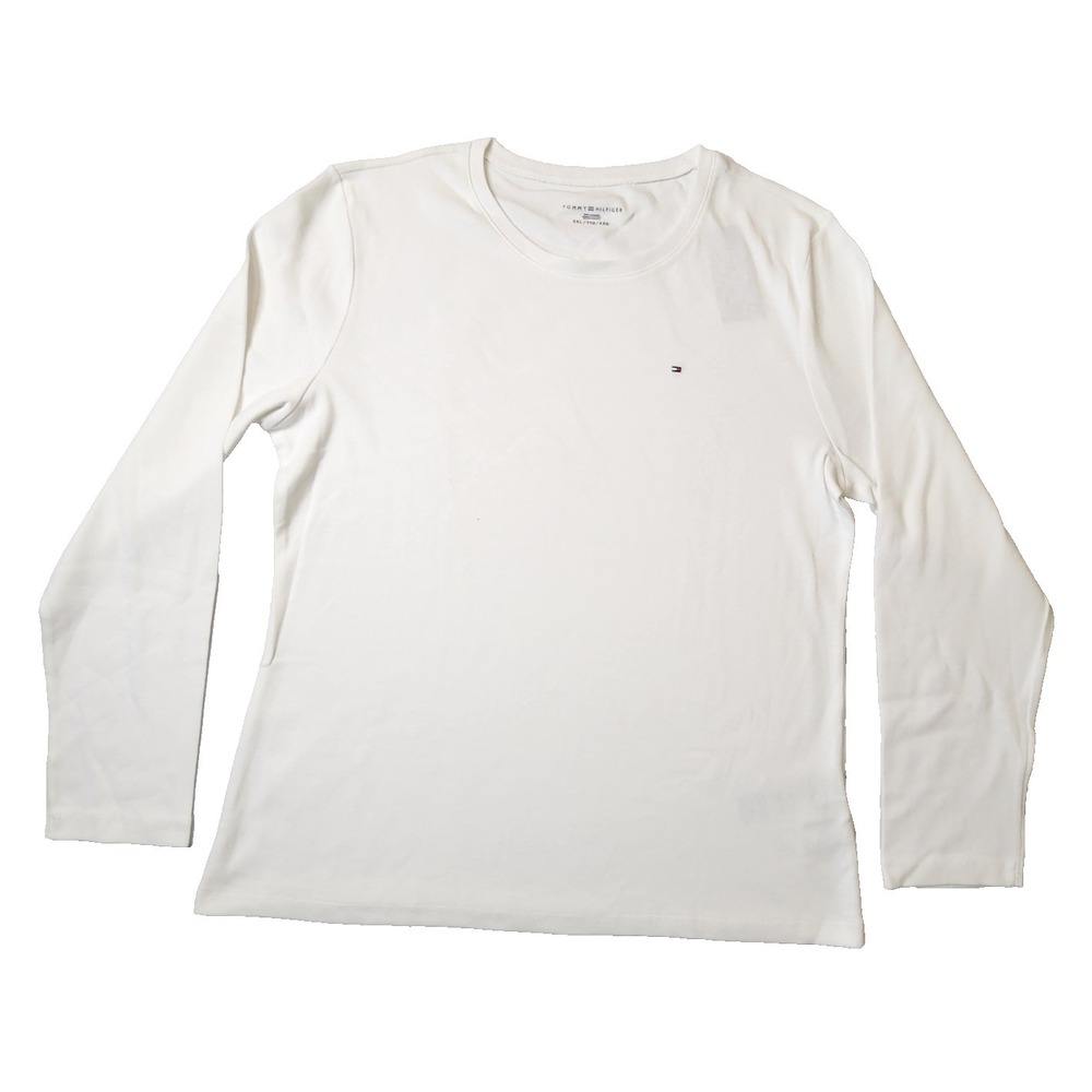 Tommy Hilfiger Women Long Sleeve Top Solid Casual TeeWhite Size XXL NWT OEM
